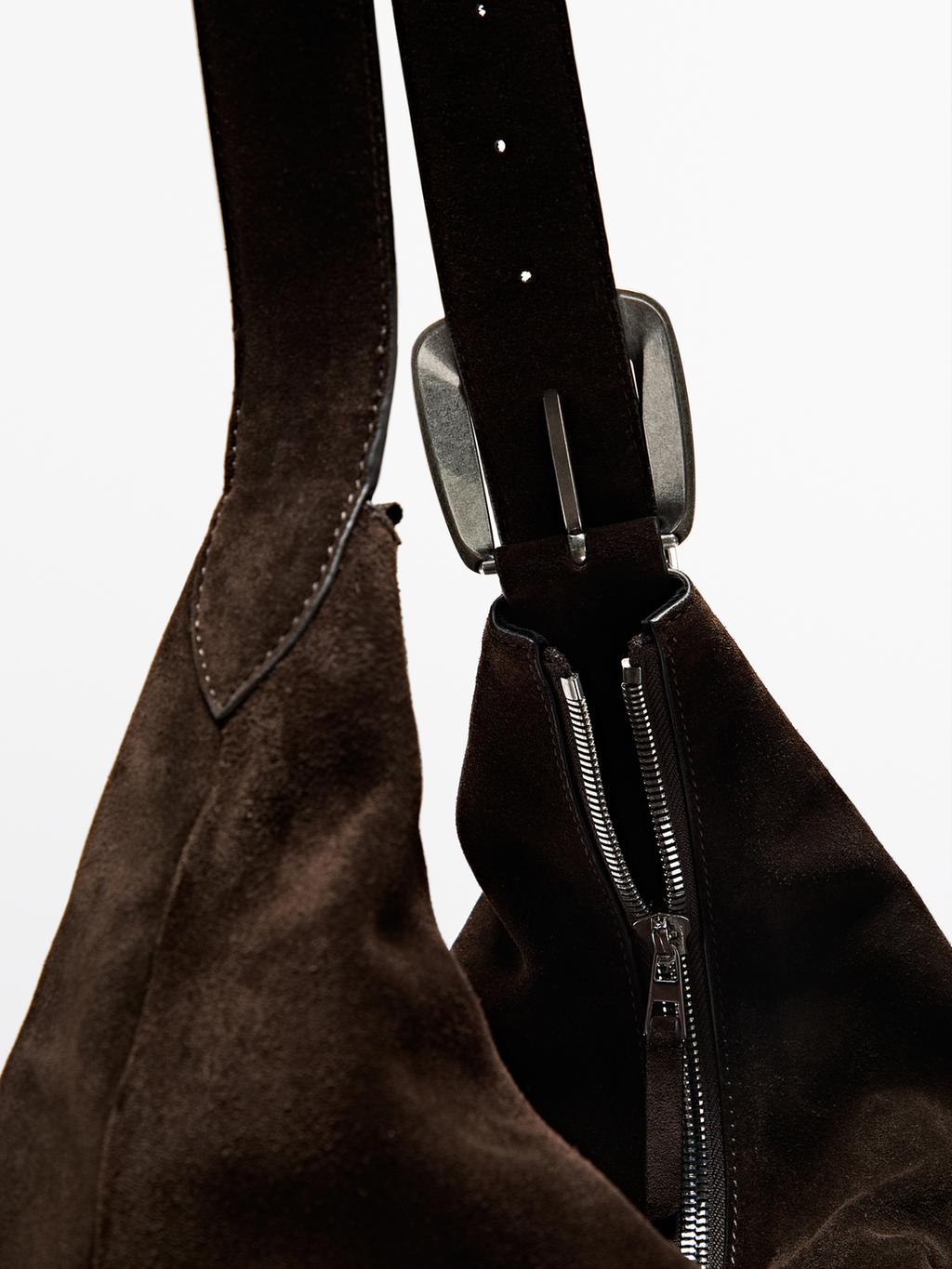 Split leather maxi bag