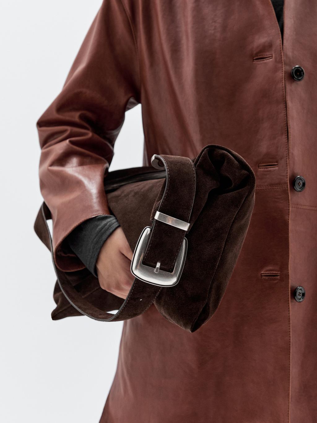 Split leather maxi bag