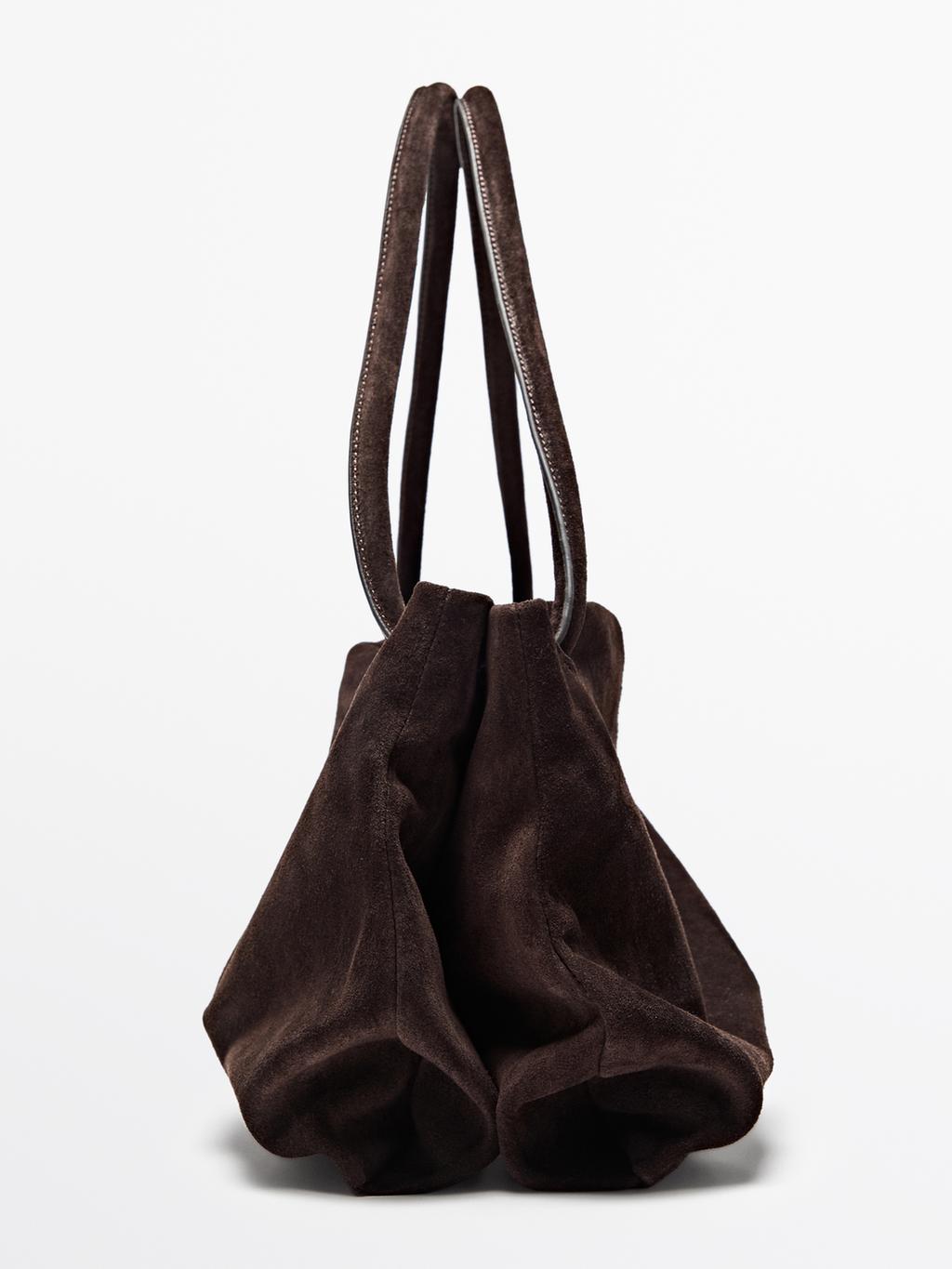 Leather and split leather medium bag with compartments