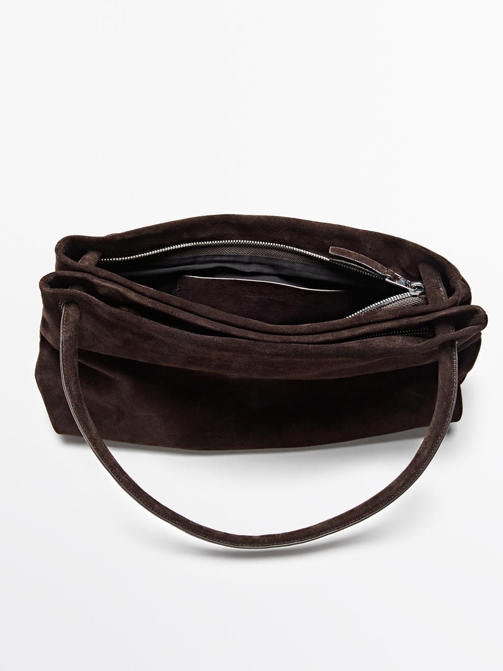 Leather and split leather medium bag with compartments