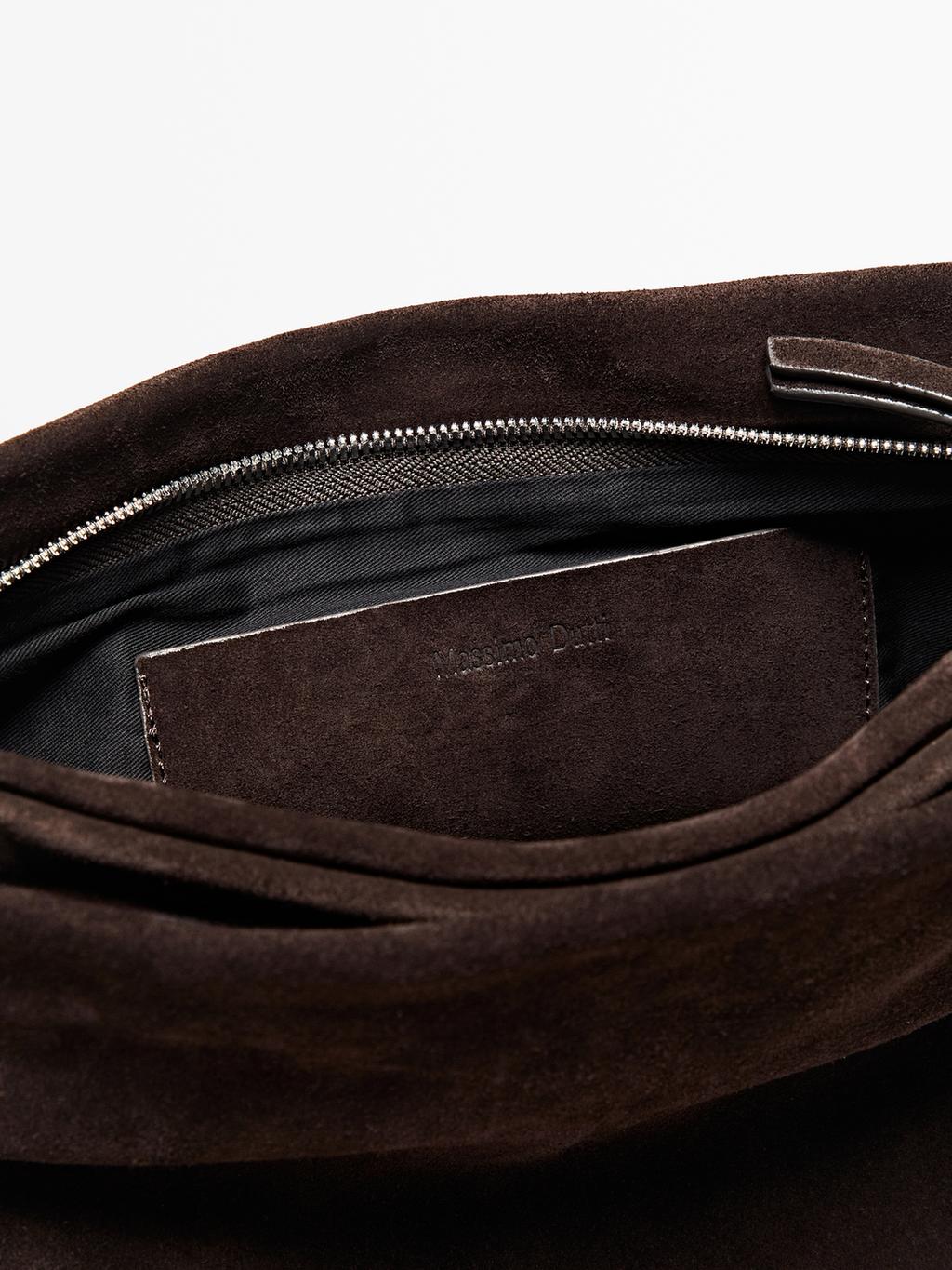 Leather and split leather medium bag with compartments