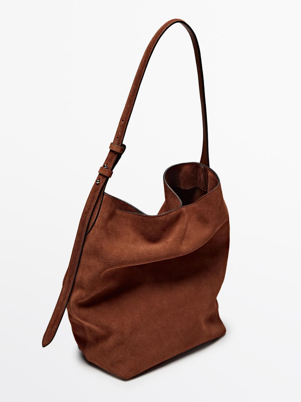 Split suede leather bucket bag