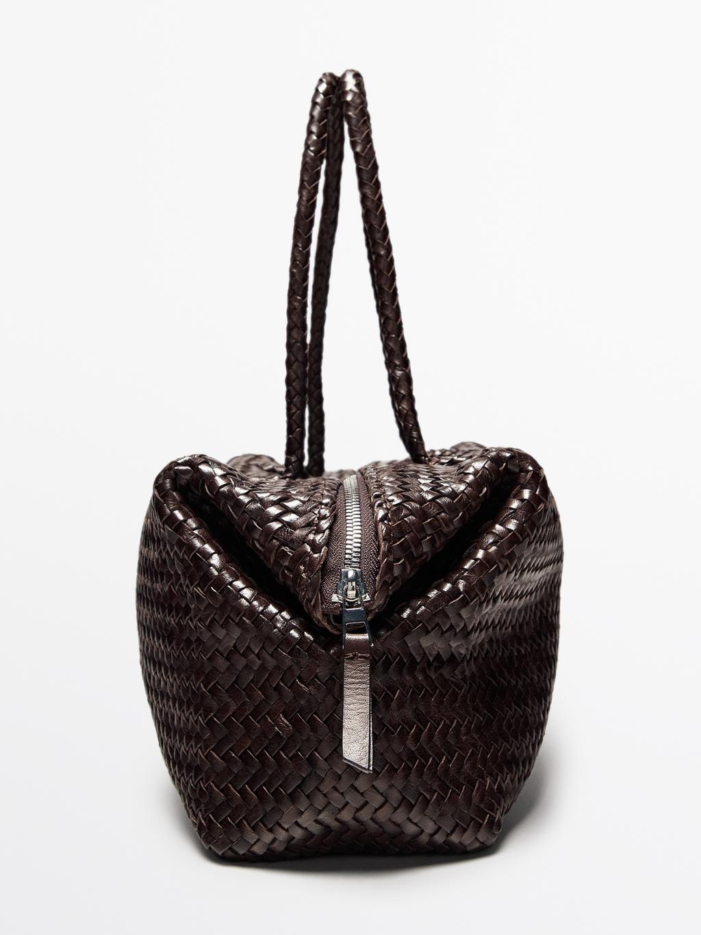 Braided nappa leather satchel bag