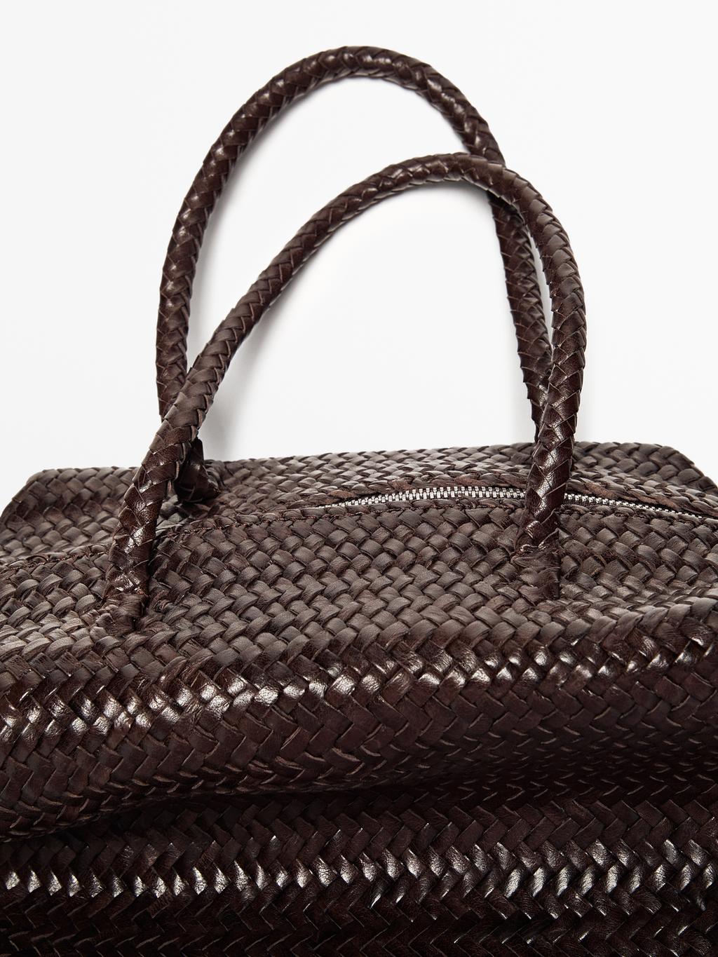 Braided nappa leather satchel bag