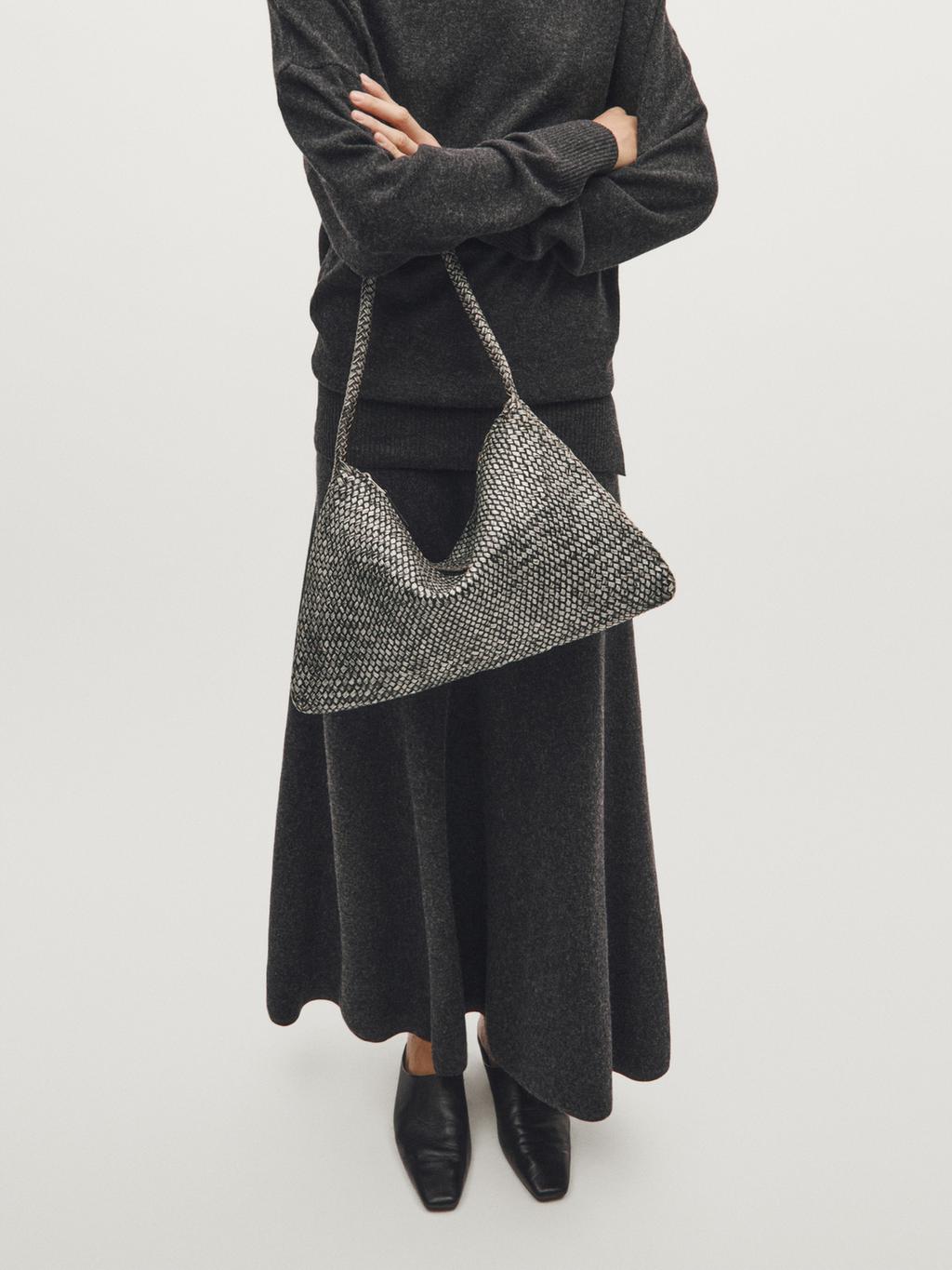 Large braided nappa leather shoulder bag