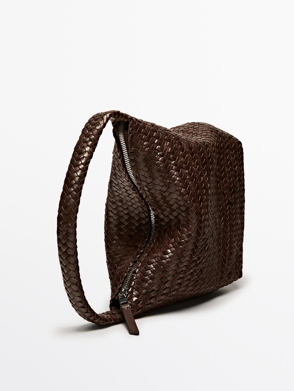 Nappa leather woven bucket bag