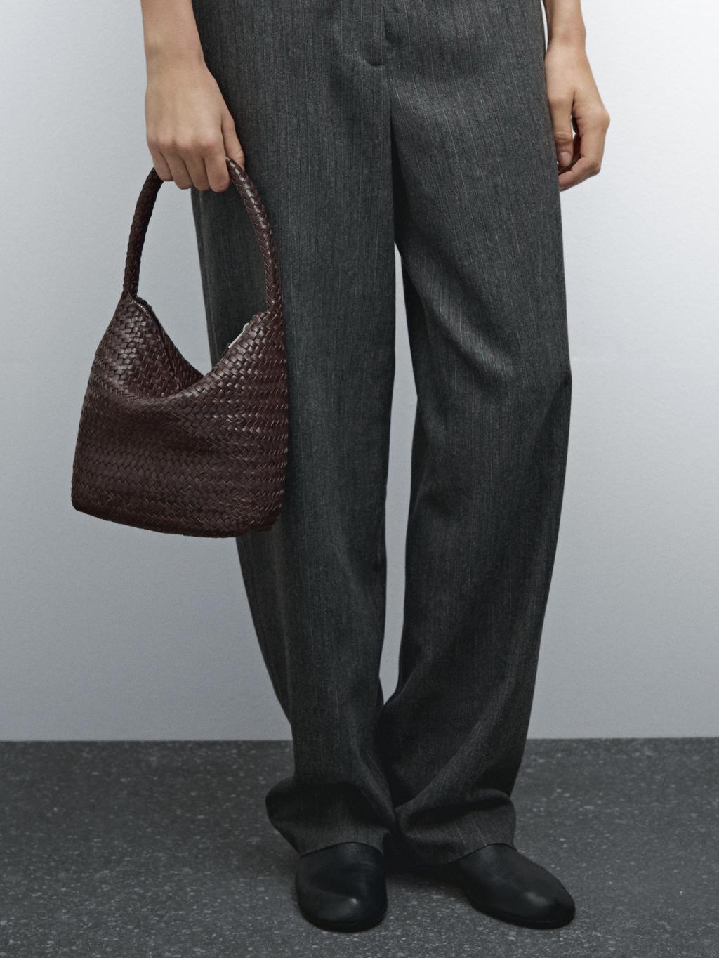 Nappa leather woven bucket bag