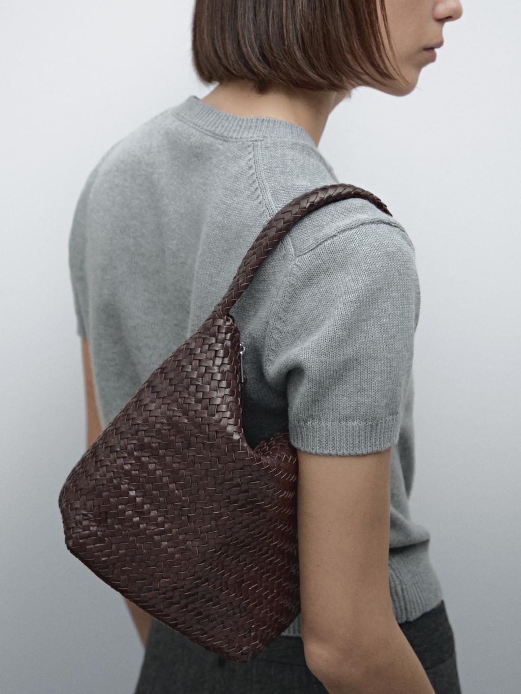 Nappa leather woven bucket bag