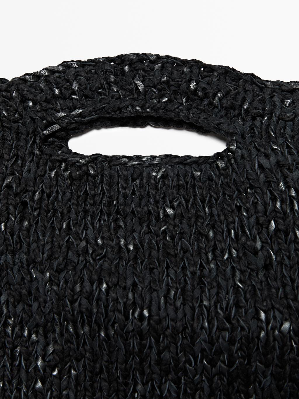 Large crochet knit leather bag - LIMITED