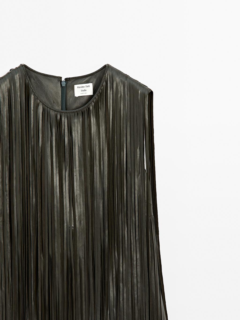 Short nappa leather dress with fringing - STUDIO
