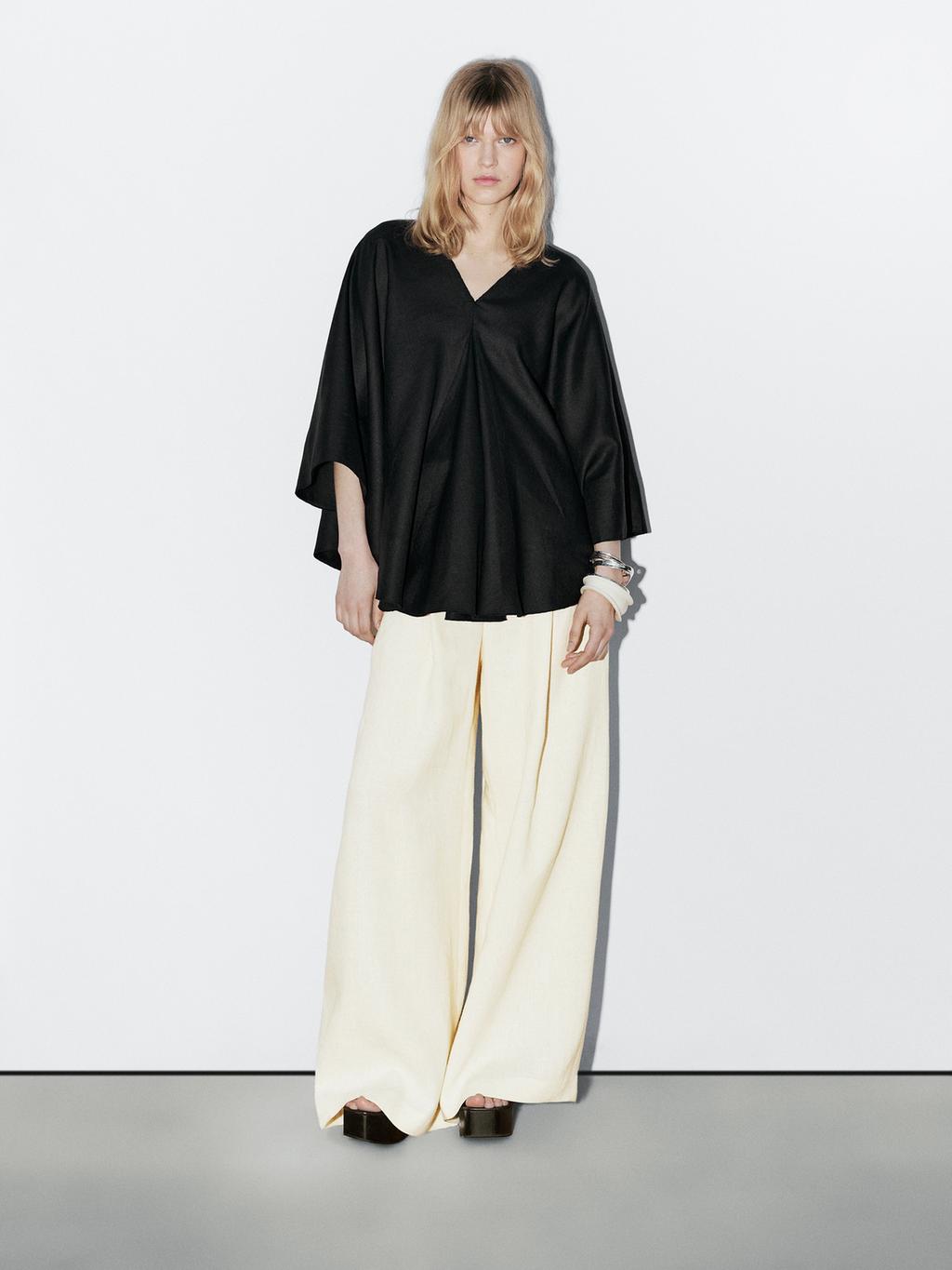 100% linen flowing cape-style oversize blouse - STUDIO