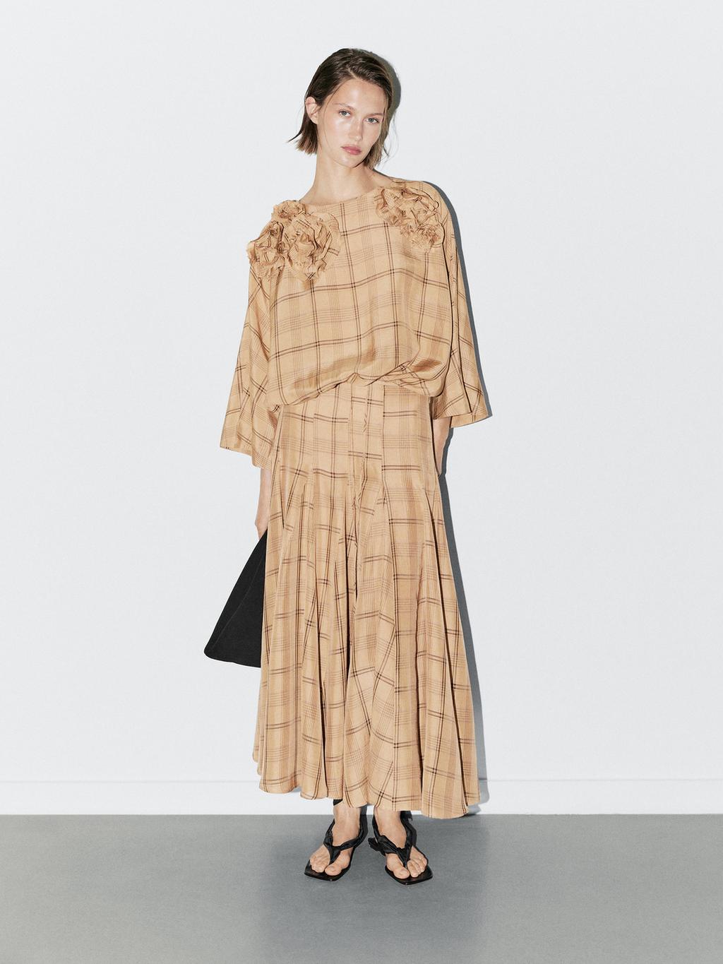 Blouse with floral and check print - STUDIO