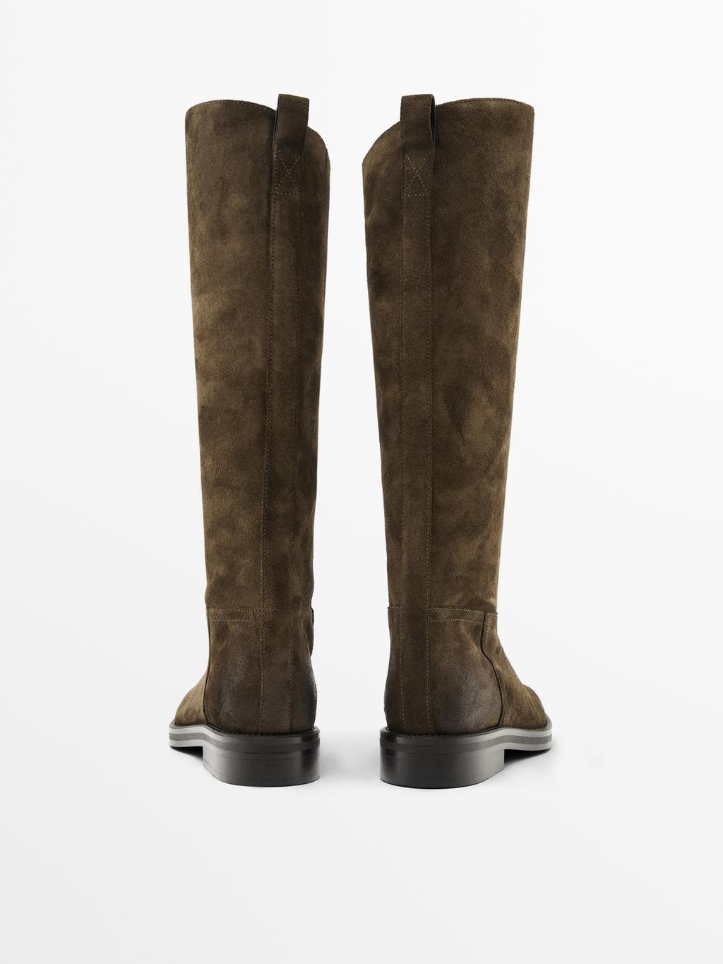 Oiled split suede riding boots