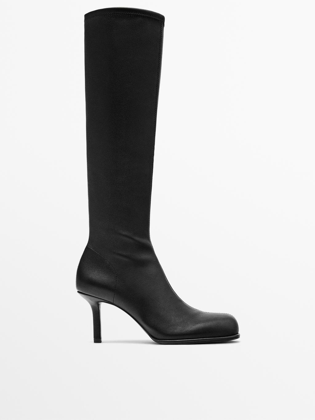 High-heel boots with rounded vamp