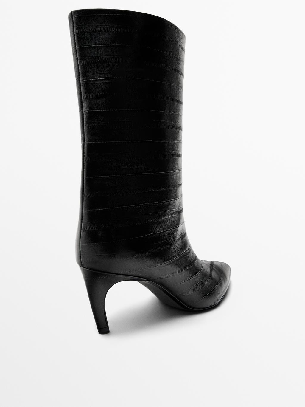 Embossed leather high-heel ankle boots