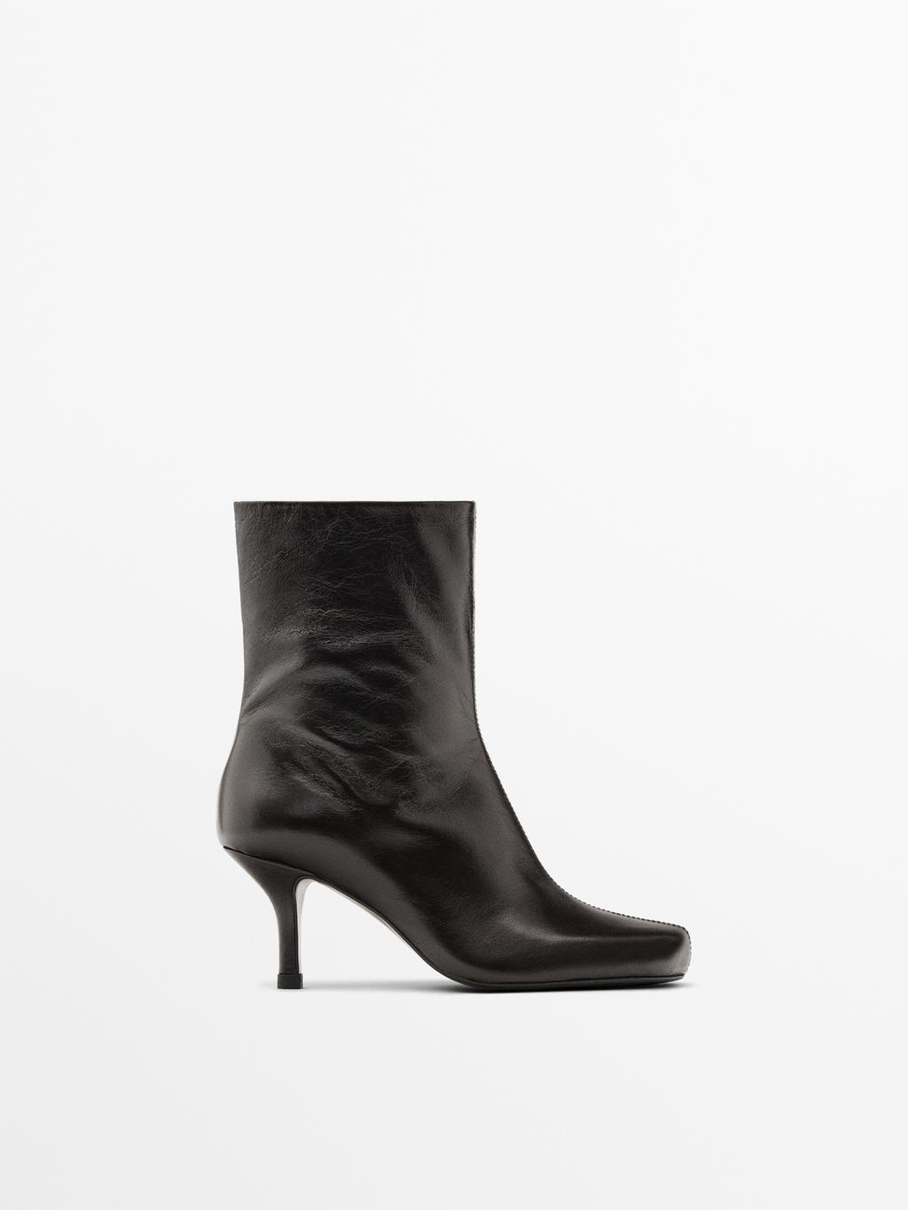 Shiny leather high-heel ankle boots