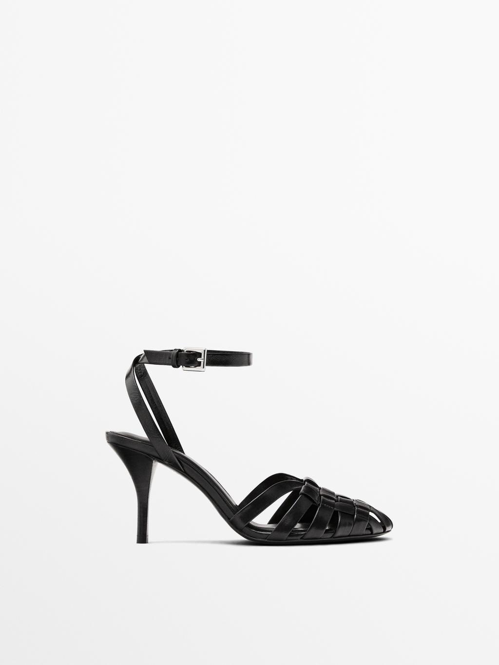 Leather high-heel cage sandals