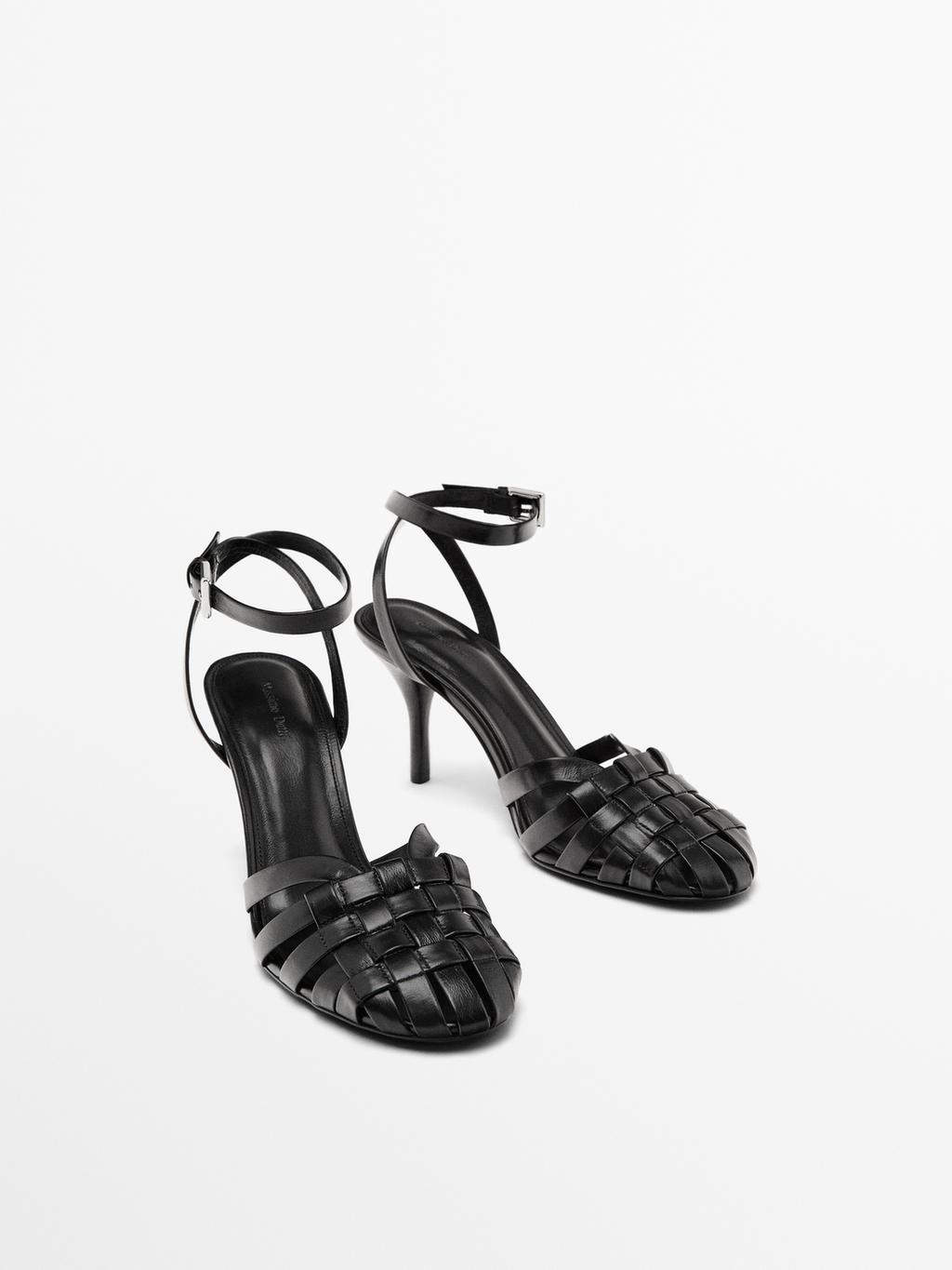 Leather high-heel cage sandals