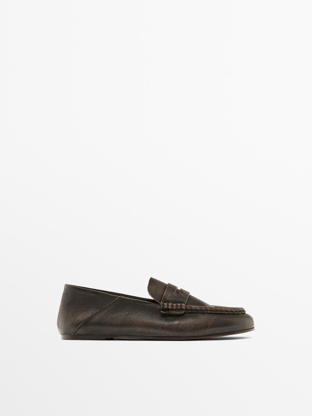 Brushed leather mule loafers
