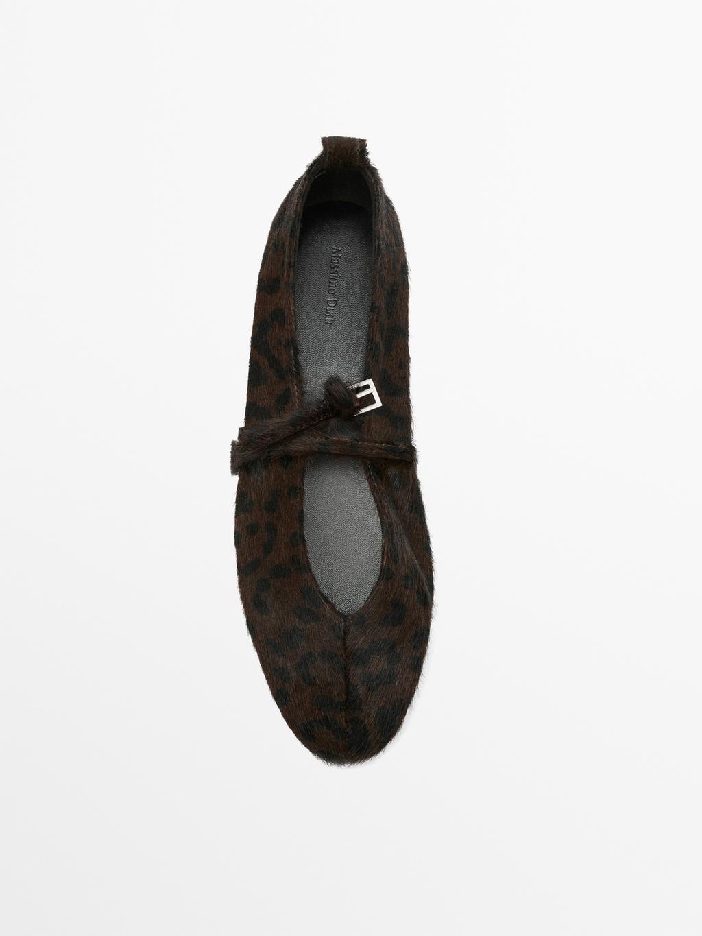 Printed hair on leather ballet flats