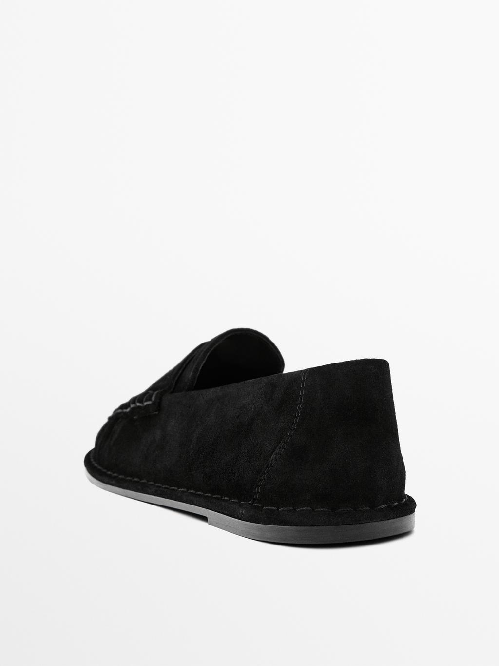 Gathered split leather loafers