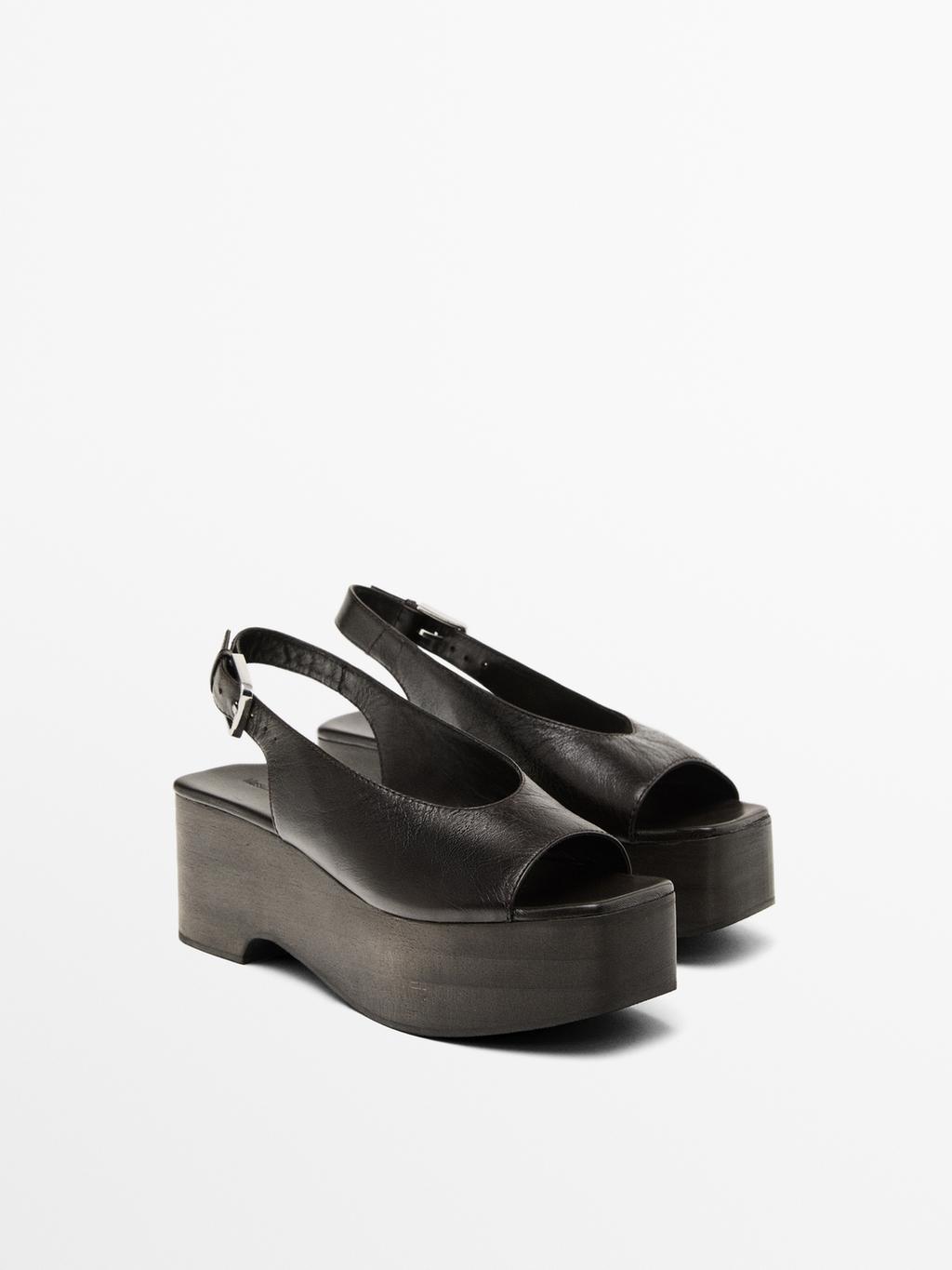 Wooden wedge mule sandals