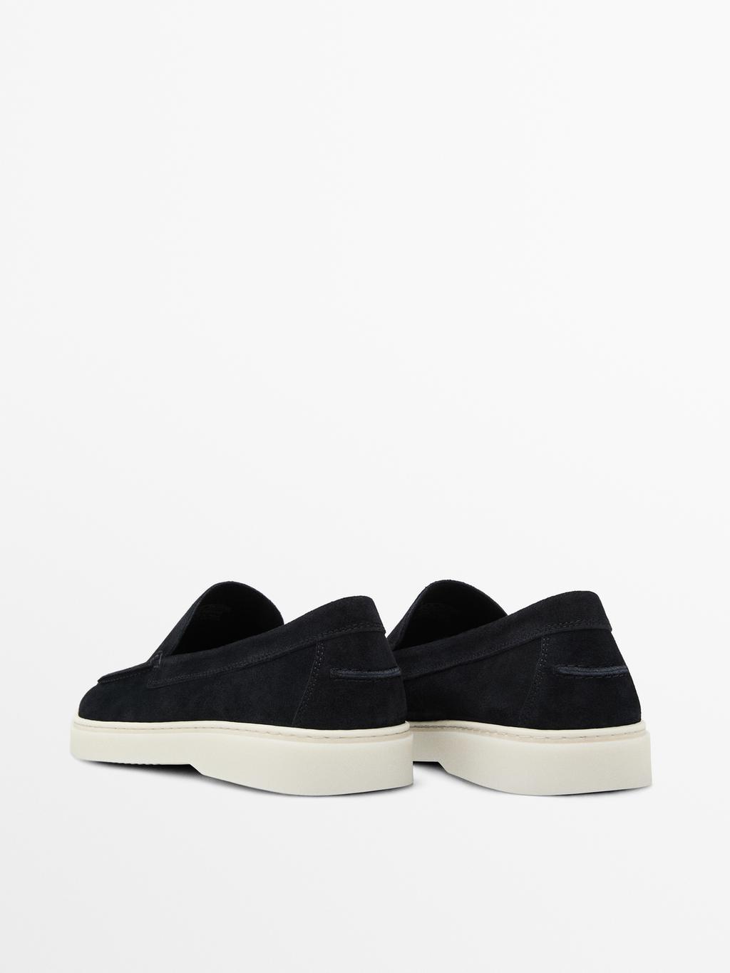 Navy blue split suede loafers