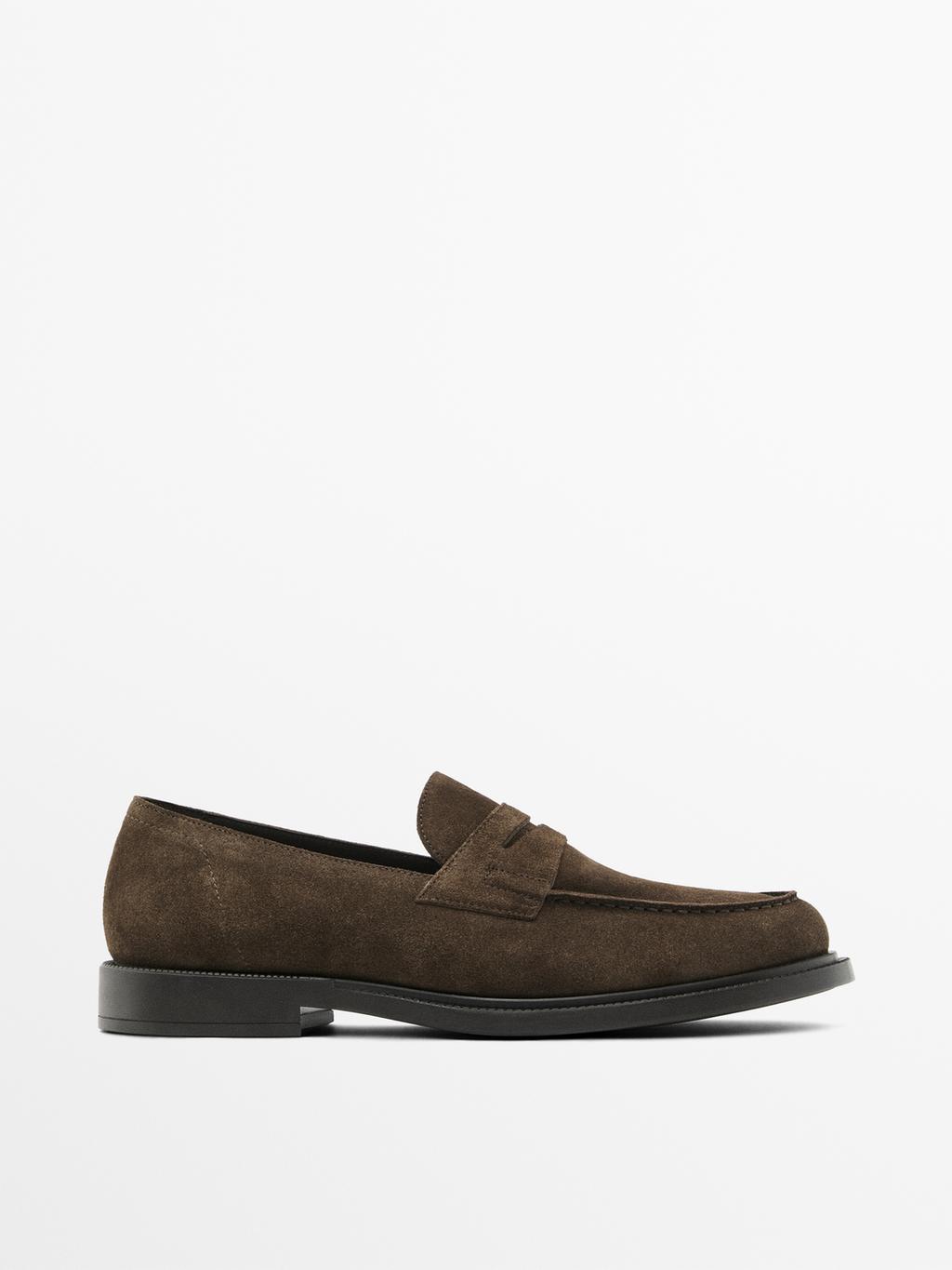 Split suede penny loafers