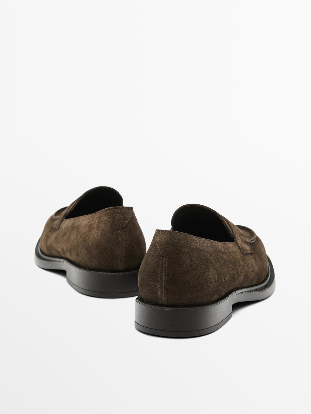 Split suede penny loafers